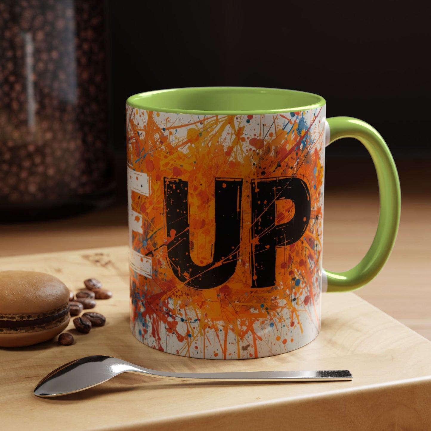 TAZZA Rise Up - Coffee Mug — Bold Orange Paint-Splash Motivational Mug (11/15oz)