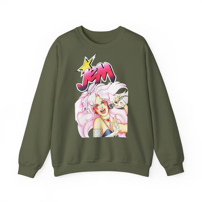 FELPA Jem & The Holograms Graphic Sweatshirt – Retro 80s Pink Cartoon Crewneck