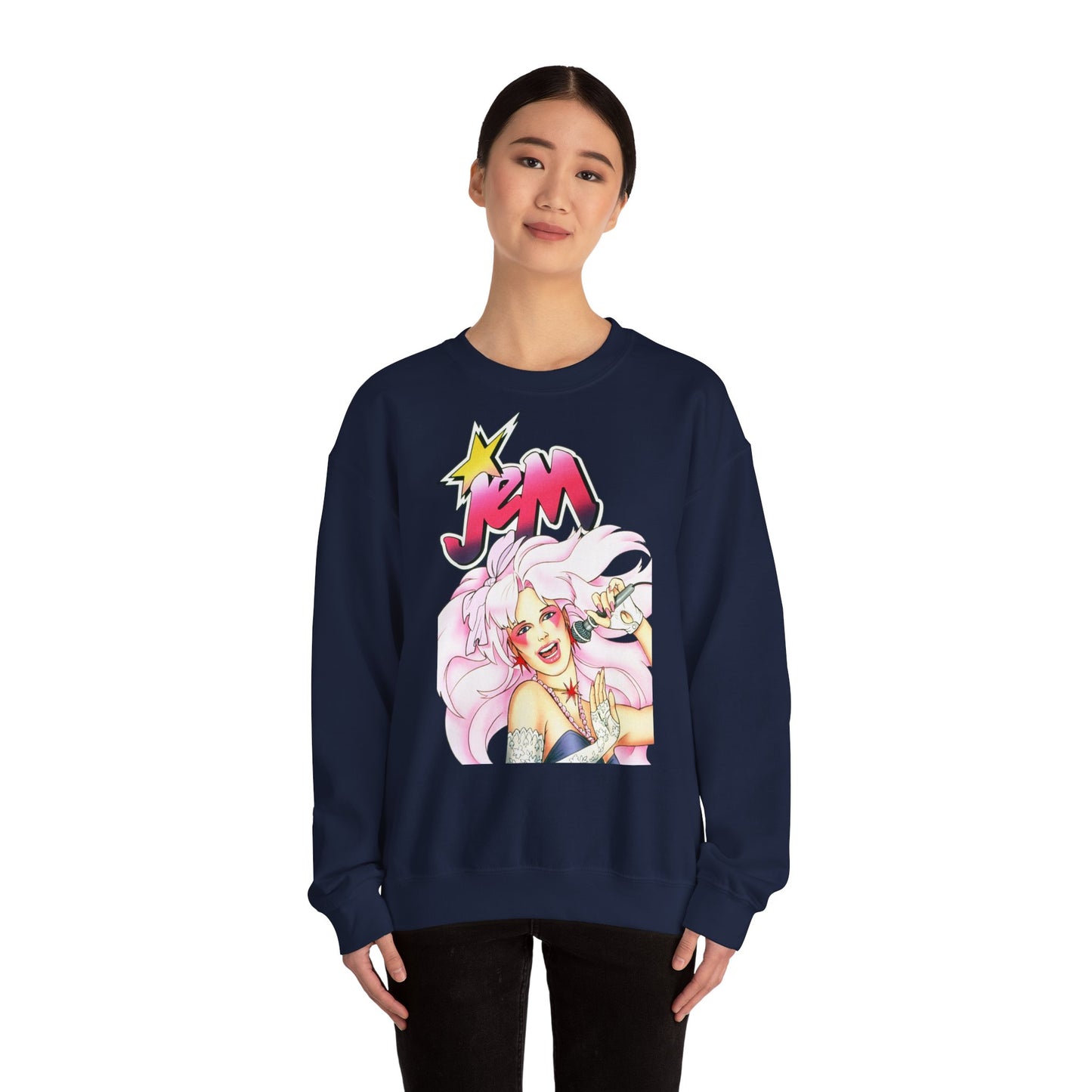 FELPA Jem & The Holograms Graphic Sweatshirt – Retro 80s Pink Cartoon Crewneck