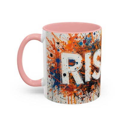 TAZZA Rise Up - Coffee Mug — Bold Orange Paint-Splash Motivational Mug (11/15oz)