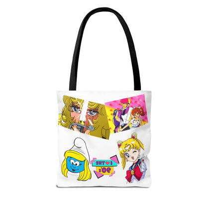Borsa Tote 90s Anime Collage Tote Bag — Retro Sailor Moon & Cartoon Mashup AOP