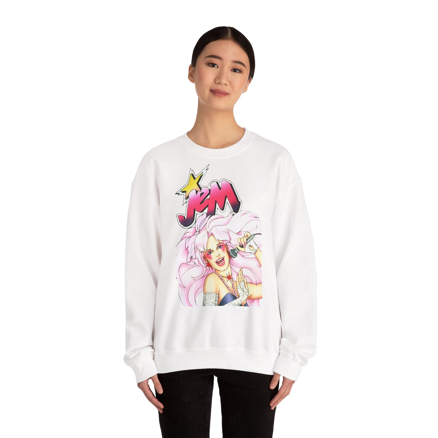 FELPA Jem & The Holograms Graphic Sweatshirt – Retro 80s Pink Cartoon Crewneck