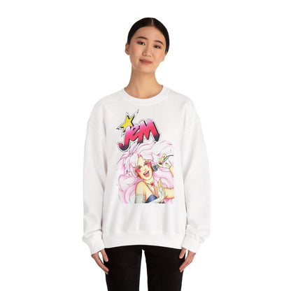 FELPA Jem & The Holograms Graphic Sweatshirt – Retro 80s Pink Cartoon Crewneck
