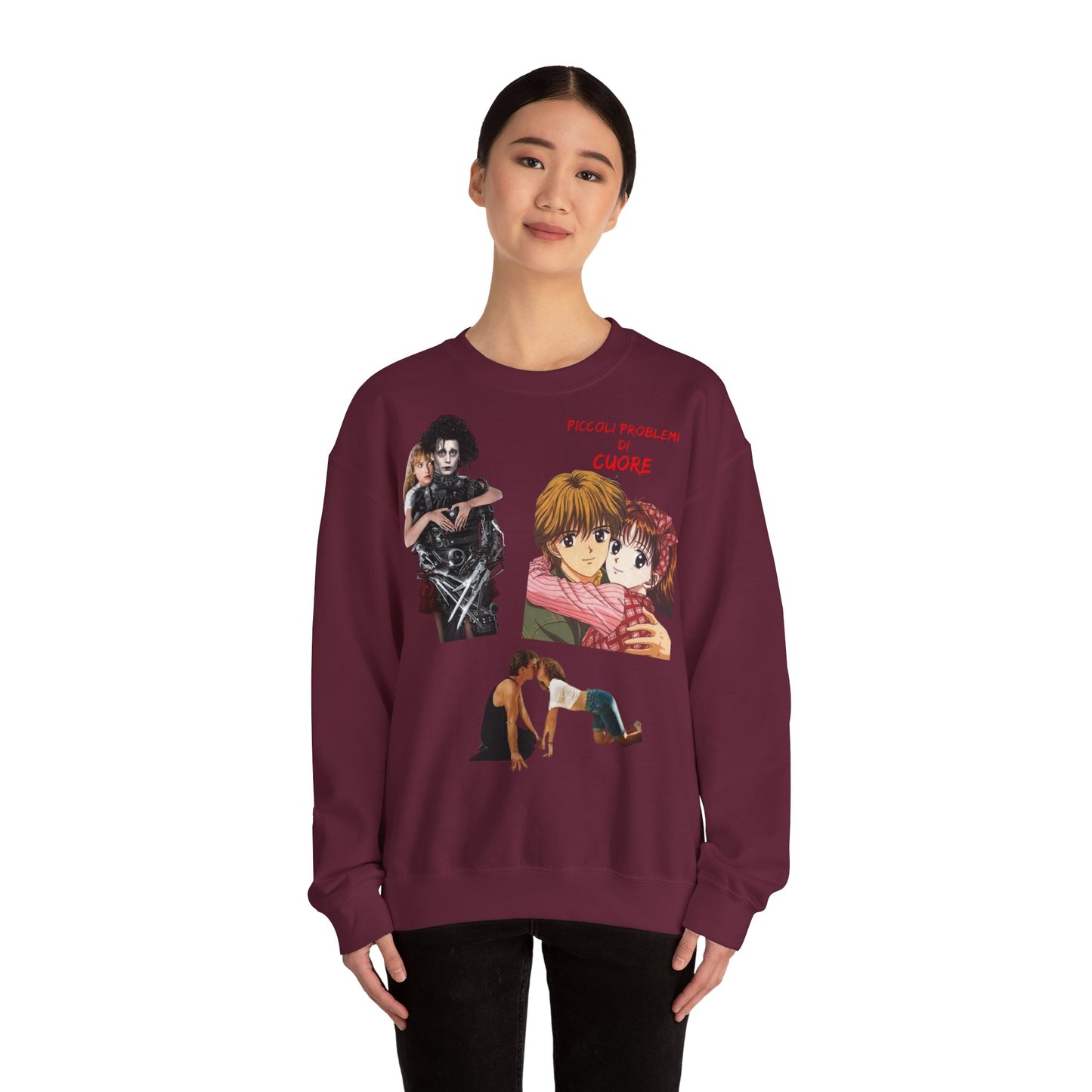 Felpa Unisex anni 90 Anime Collage Crewneck Sweatshirt — Retro Romance & Gothic Art Graphic