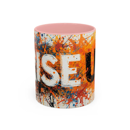 TAZZA Rise Up - Coffee Mug — Bold Orange Paint-Splash Motivational Mug (11/15oz)