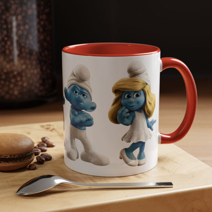 TAZZA PUFFI 3D - Smurf Characters Accent Coffee Mug (11/15oz) — Blue Cartoon Family Coffee Cup