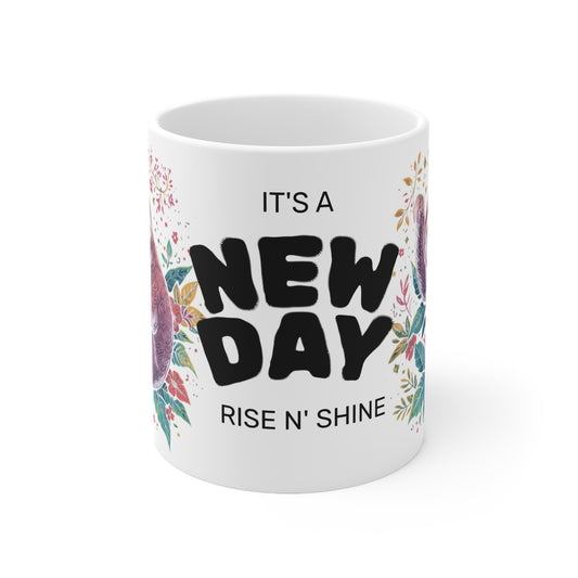 Tazza da caffè in ceramica con dolce bradipo | Tazza motivazionale per gli amanti del caffè, regalo per lei, arredamento per l'ufficio, nuovo giorno