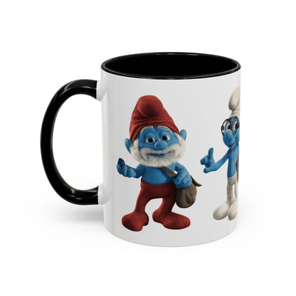 TAZZA PUFFI 3D - Smurf Characters Accent Coffee Mug (11/15oz) — Blue Cartoon Family Coffee Cup