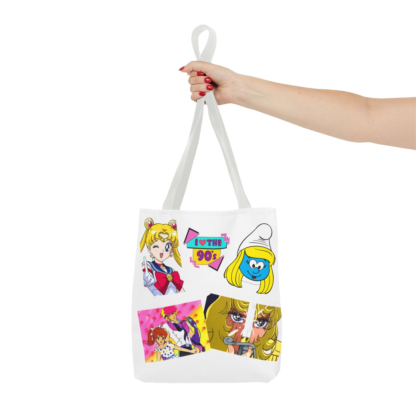 Borsa Tote 90s Anime Collage Tote Bag — Retro Sailor Moon & Cartoon Mashup AOP