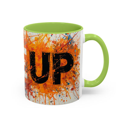 TAZZA Rise Up - Coffee Mug — Bold Orange Paint-Splash Motivational Mug (11/15oz)