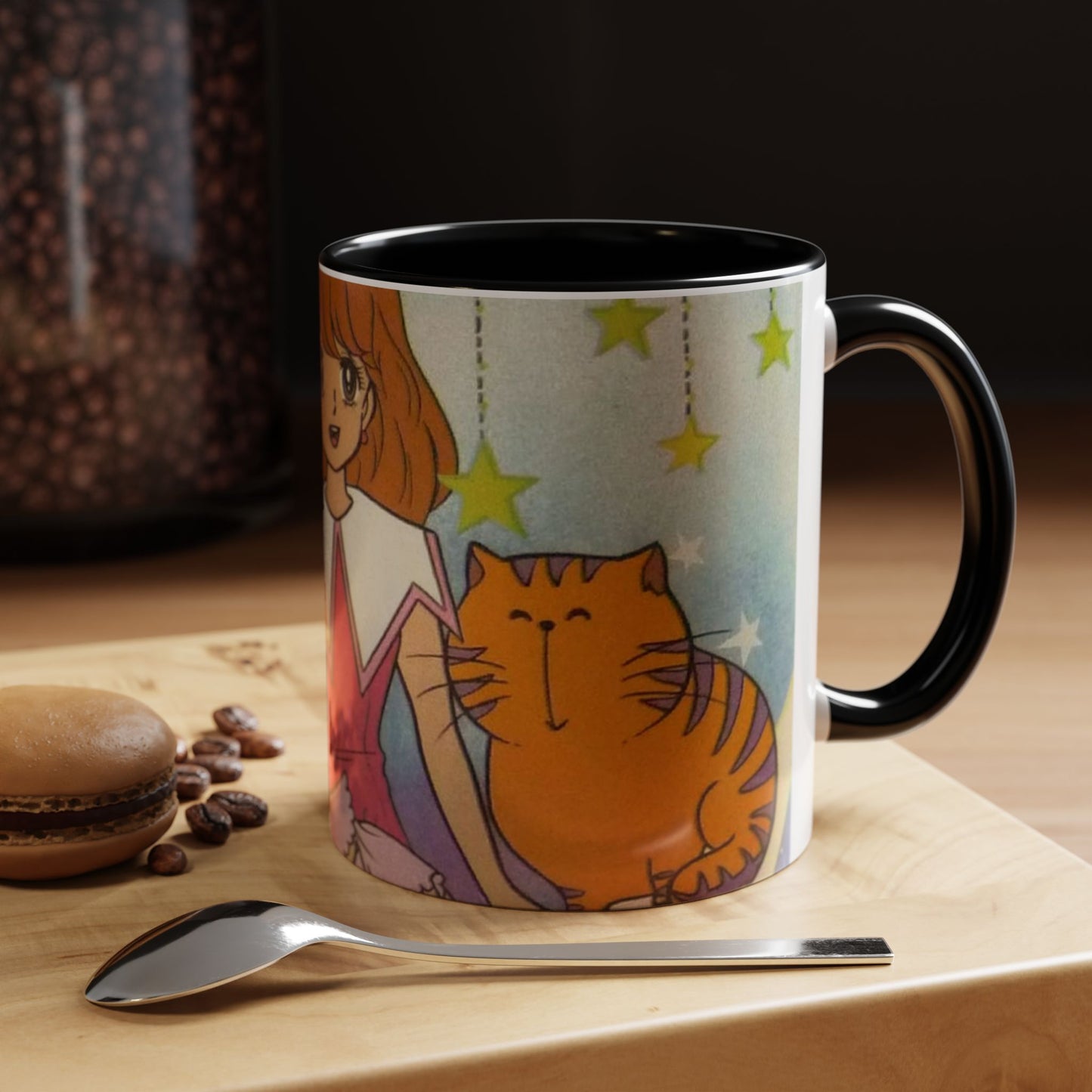 Tazza Kiss me Licia-Kawaii Girl & Cat Accent Coffee Mug – Cute Anime Retro Illustration (11/15oz)