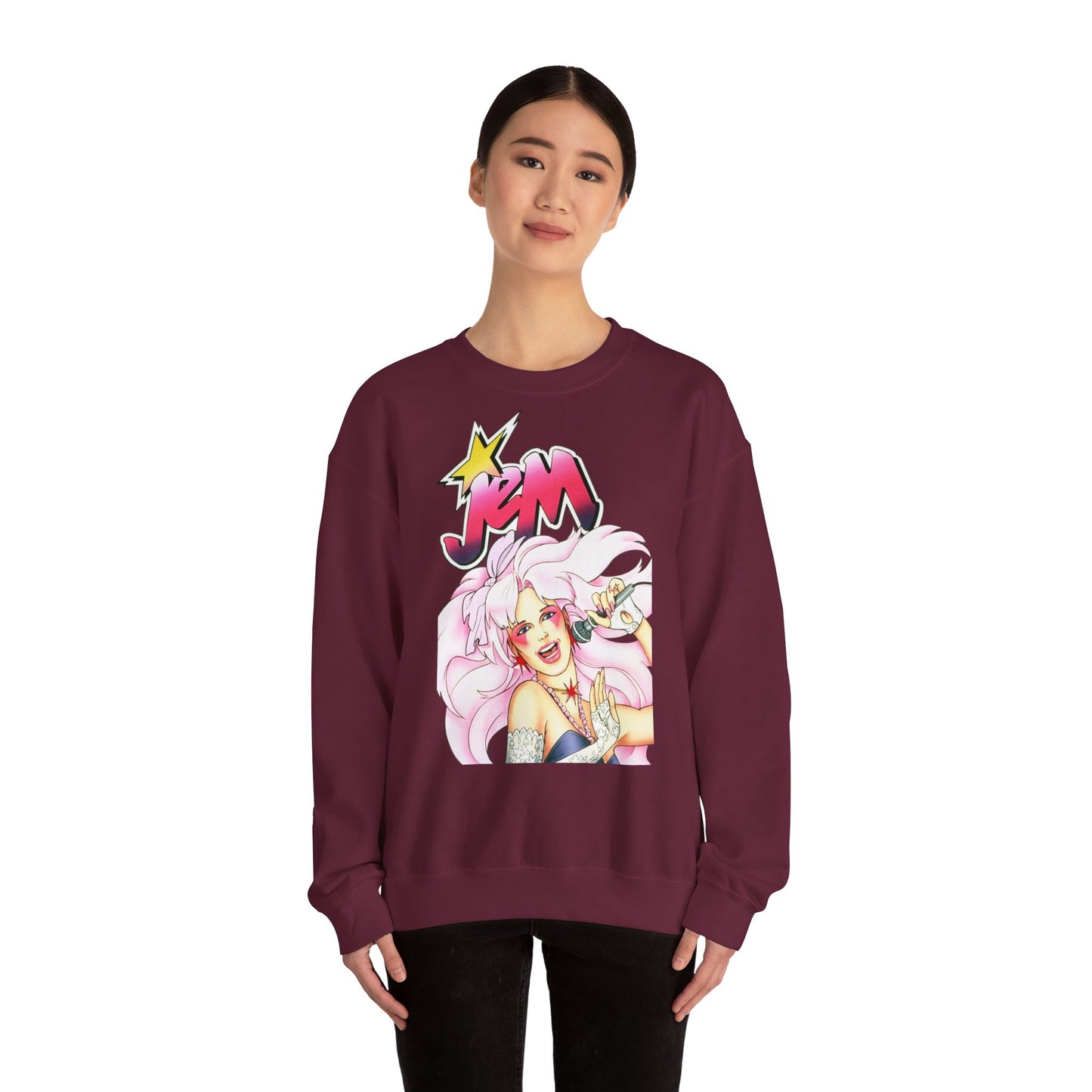FELPA Jem & The Holograms Graphic Sweatshirt – Retro 80s Pink Cartoon Crewneck