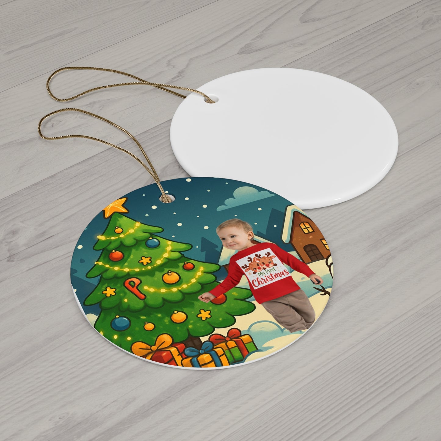 DECORAZIONE NATALIZIA PERSONALIZZATA IN CERAMICA — Round Photo Holiday Decoration