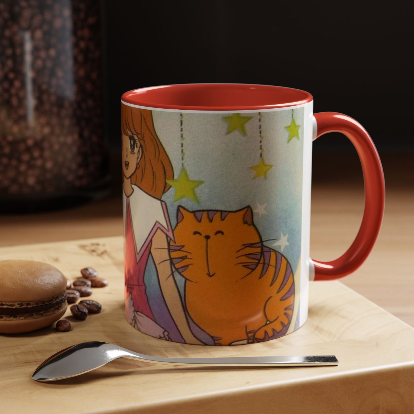 Tazza Kiss me Licia-Kawaii Girl & Cat Accent Coffee Mug – Cute Anime Retro Illustration (11/15oz)