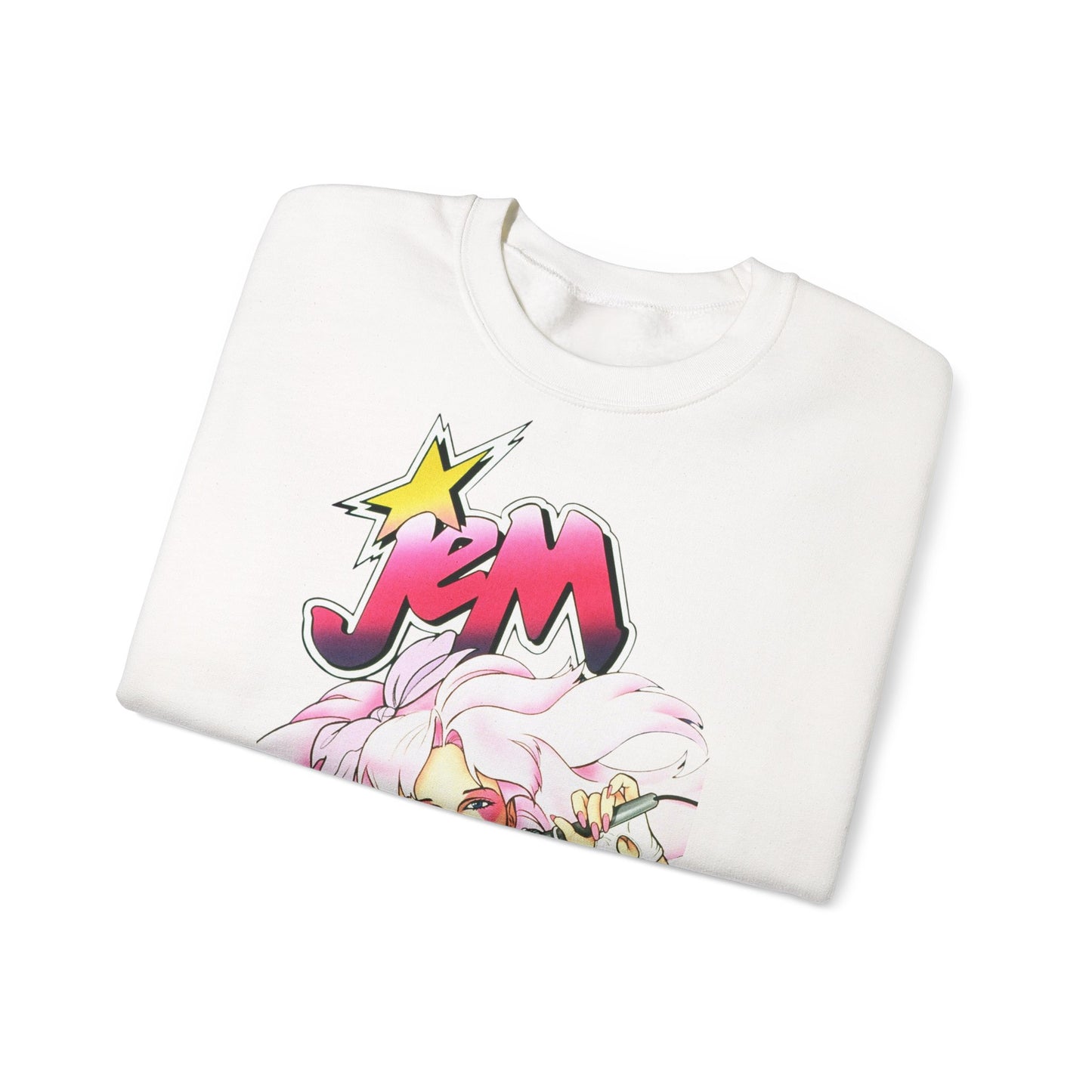 FELPA Jem & The Holograms Graphic Sweatshirt – Retro 80s Pink Cartoon Crewneck