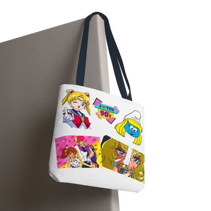 Borsa Tote 90s Anime Collage Tote Bag — Retro Sailor Moon & Cartoon Mashup AOP