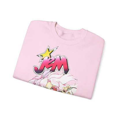 FELPA Jem & The Holograms Graphic Sweatshirt – Retro 80s Pink Cartoon Crewneck