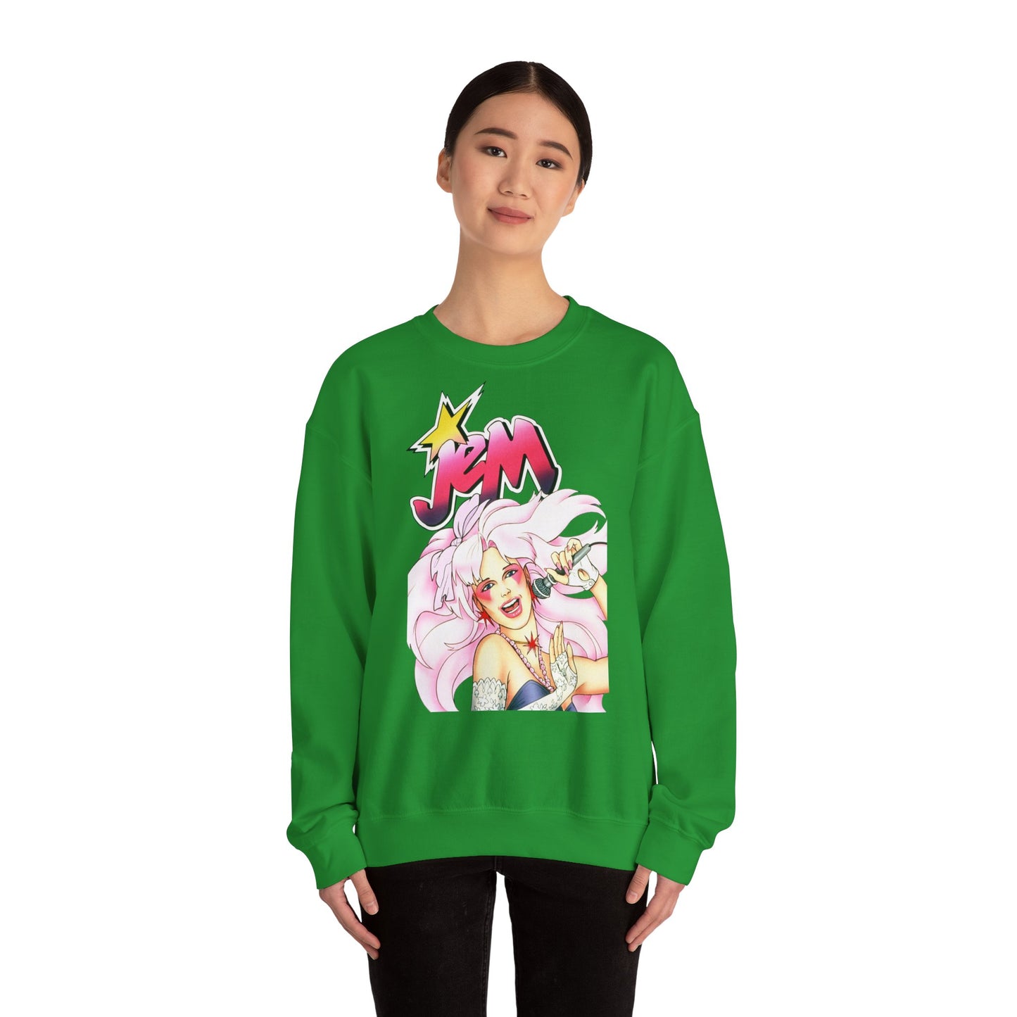 FELPA Jem & The Holograms Graphic Sweatshirt – Retro 80s Pink Cartoon Crewneck