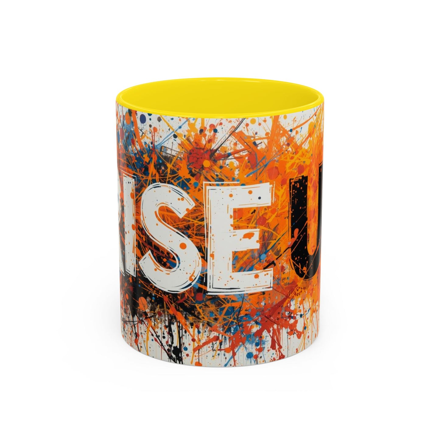 TAZZA Rise Up - Coffee Mug — Bold Orange Paint-Splash Motivational Mug (11/15oz)