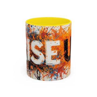 TAZZA Rise Up - Coffee Mug — Bold Orange Paint-Splash Motivational Mug (11/15oz)