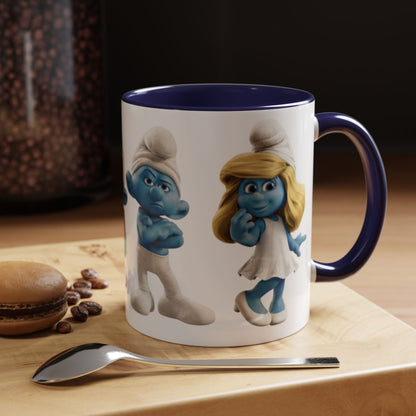 TAZZA PUFFI 3D - Smurf Characters Accent Coffee Mug (11/15oz) — Blue Cartoon Family Coffee Cup
