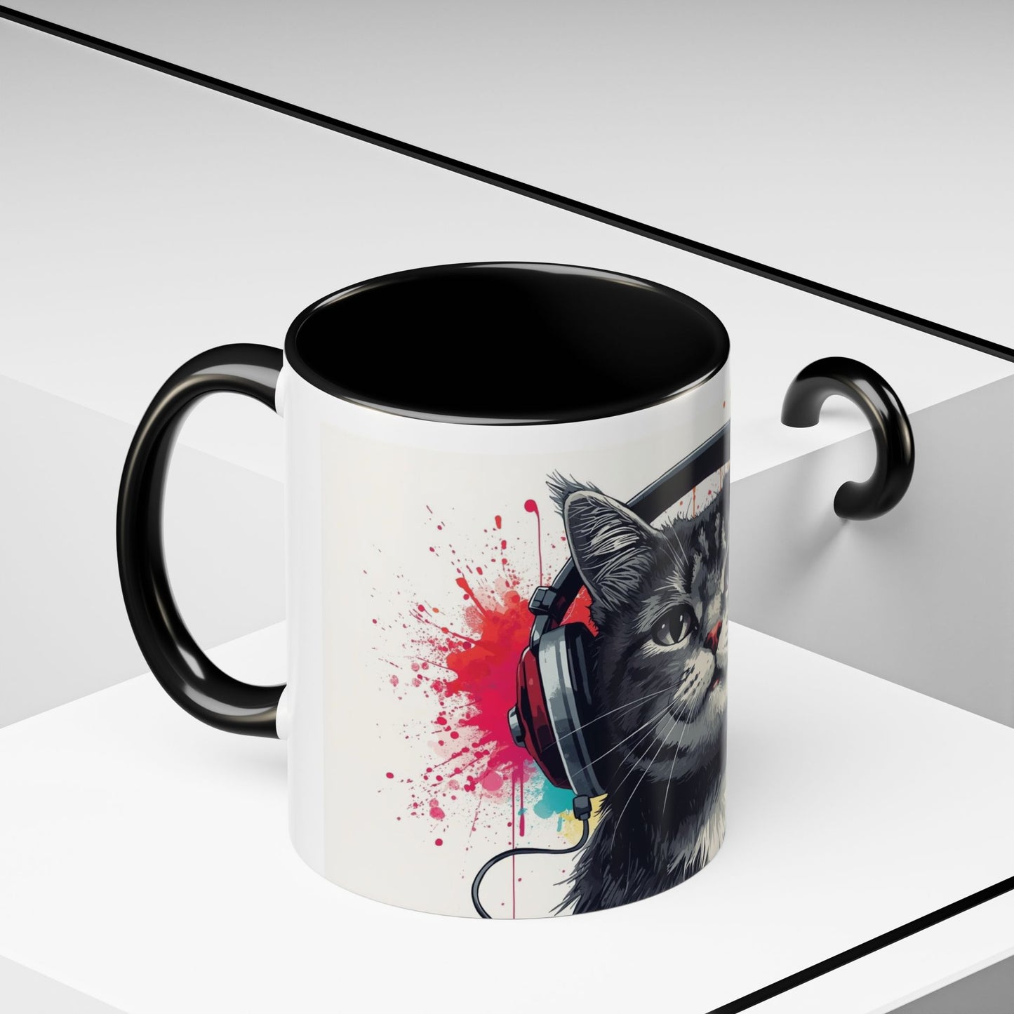 TAZZA Coffee Mug — Colorful Music Kitty Accent Mug (11/15oz)
